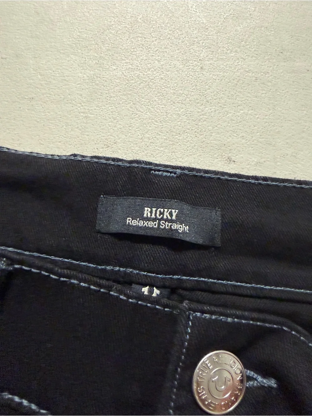 True Religion Men's Black Relaxed Straight Fit Ricky Flap jeans